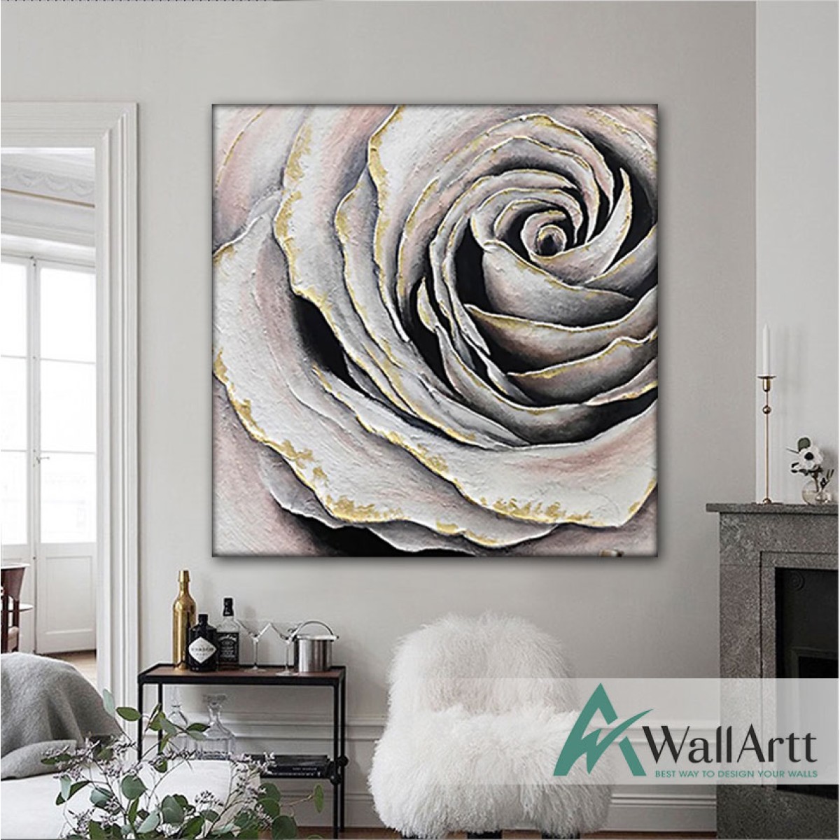 White Rose 3D Heavy Textured Partial Oil Painting